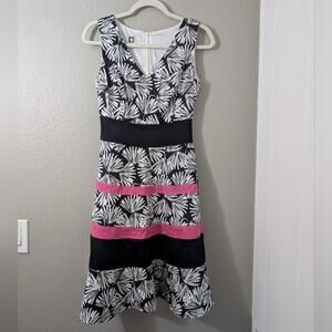 Anne Klein Black and White Midi Dress with Pink Stripes